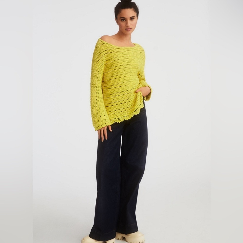 Anthropologie Scalloped Knit Sweater Size Medium Cotton Blend Crochet Melon